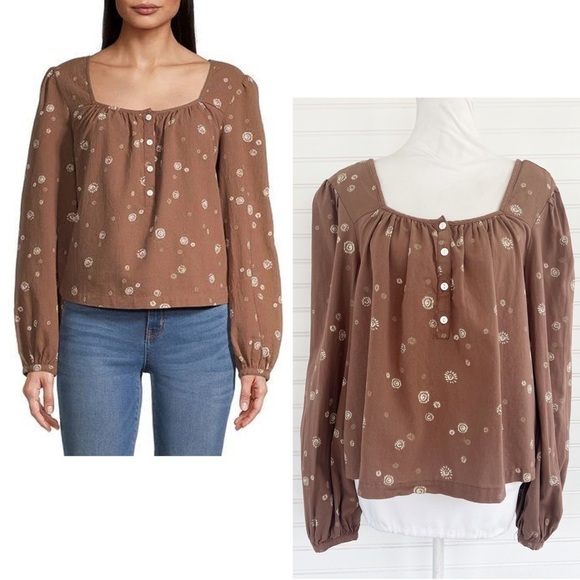 Square Neck Long Sleeve Blouse Size Medium - Picture 1 of 10